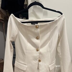 Express Women's Off-Shoulder White Blazer with Gold Buttons